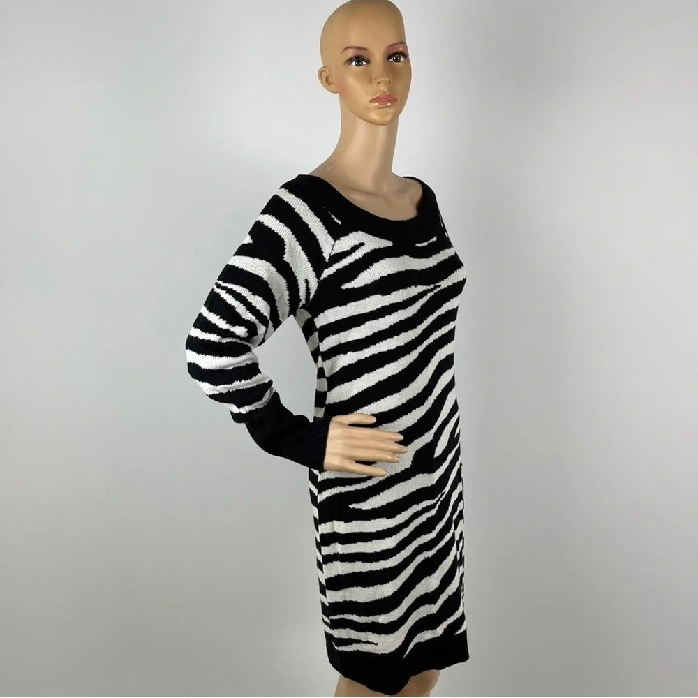 New York and Company Zebra Print Black and White Sweater Dress